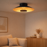 Lampe plafond LED Firenze lampe au plafond métallique en noir et or, LED fermement installée, éclairage pour le salon, le bureau ou la tige d'entrée de 30 cm de diamètre en situation