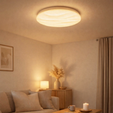 Lampe à plafond à LED de maison intelligente Austin avec un effet cristallin, de nombreuses fonctions, en métal et en plastique, blanc, avec des LED intégrées, un éclairage pour le salon ou le bureau en situation