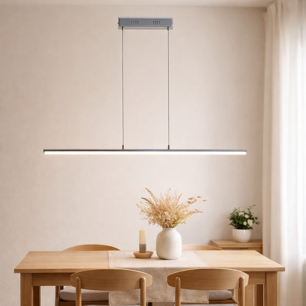 «Poutre» pendentif LED en métal et en plastique en acier-en-linge, avec LED intégrée en situation