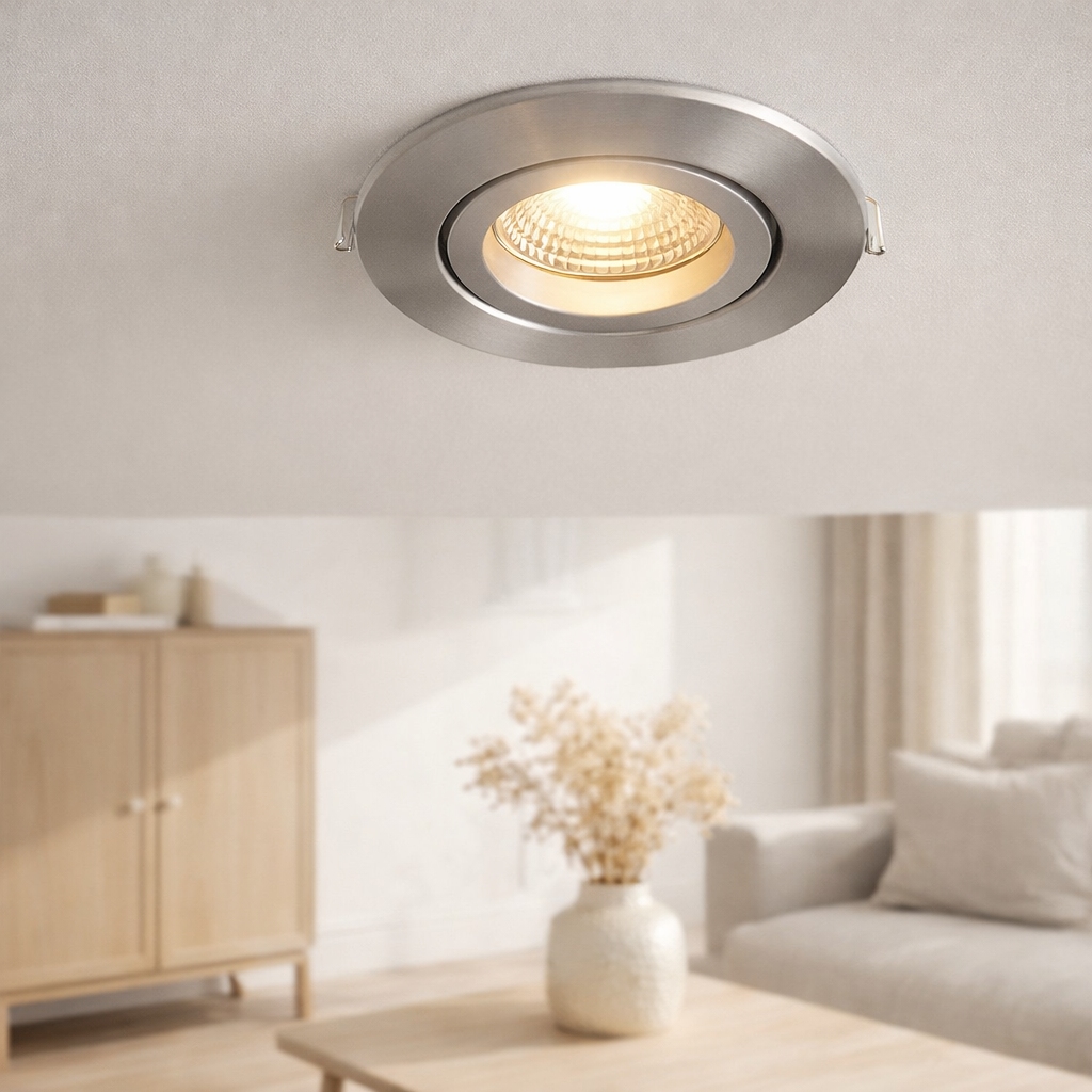 Spot d'installation LED Taro Ø 9,4 cm, 10 cm de profondeur, en métal colorant en aluminium, 6 watts, blanc chaud en situation