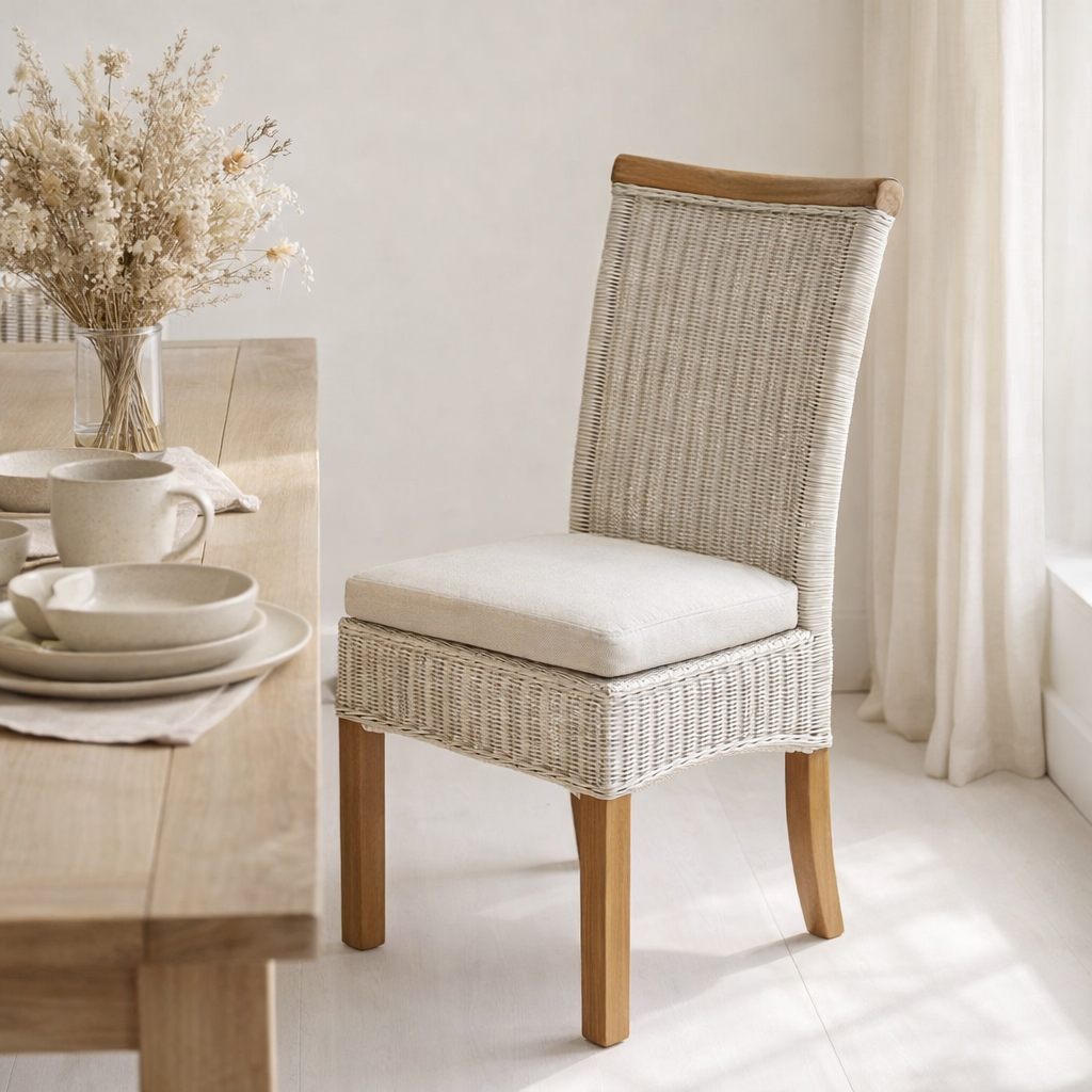 Chaise de salle à manger chaise rotin table de table de salle à manger blanche Perth Nature rattan Nature Nucleus durable en situation
