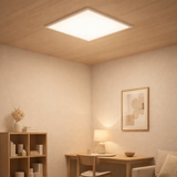Panneau LED Light Nico, lampe à plafond métallique fonctionnelle et le plastique en blanc, avec des LED fixes et de nombreuses fonctions, idéales pour le bureau, la pratique ou l'atelier, env. 45 x 45 cm en situation