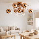 Plafond explosion métal et verre, versions G9, plafond pour salle à manger, salon, couloir ou bureau, Ø57 cm en situation
