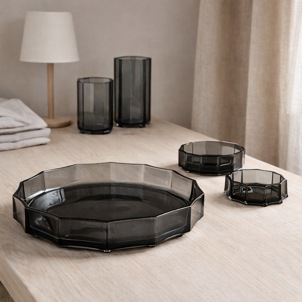 Grand bol ou récipient de luxe moderne-classique, design élégant, LENOX 05 Gris en situation