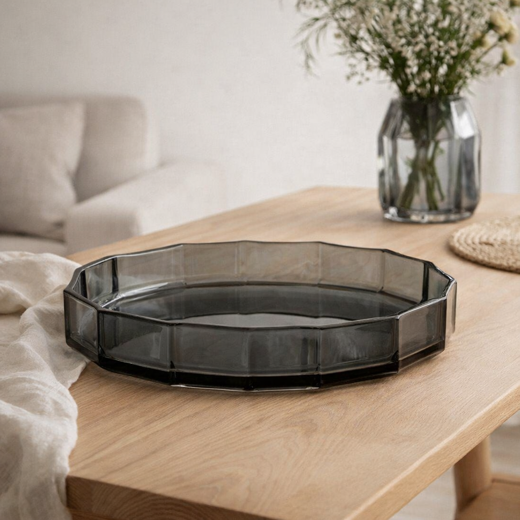 Grand bol ou récipient de luxe moderne-classique, design élégant, LENOX 05 Gris en situation