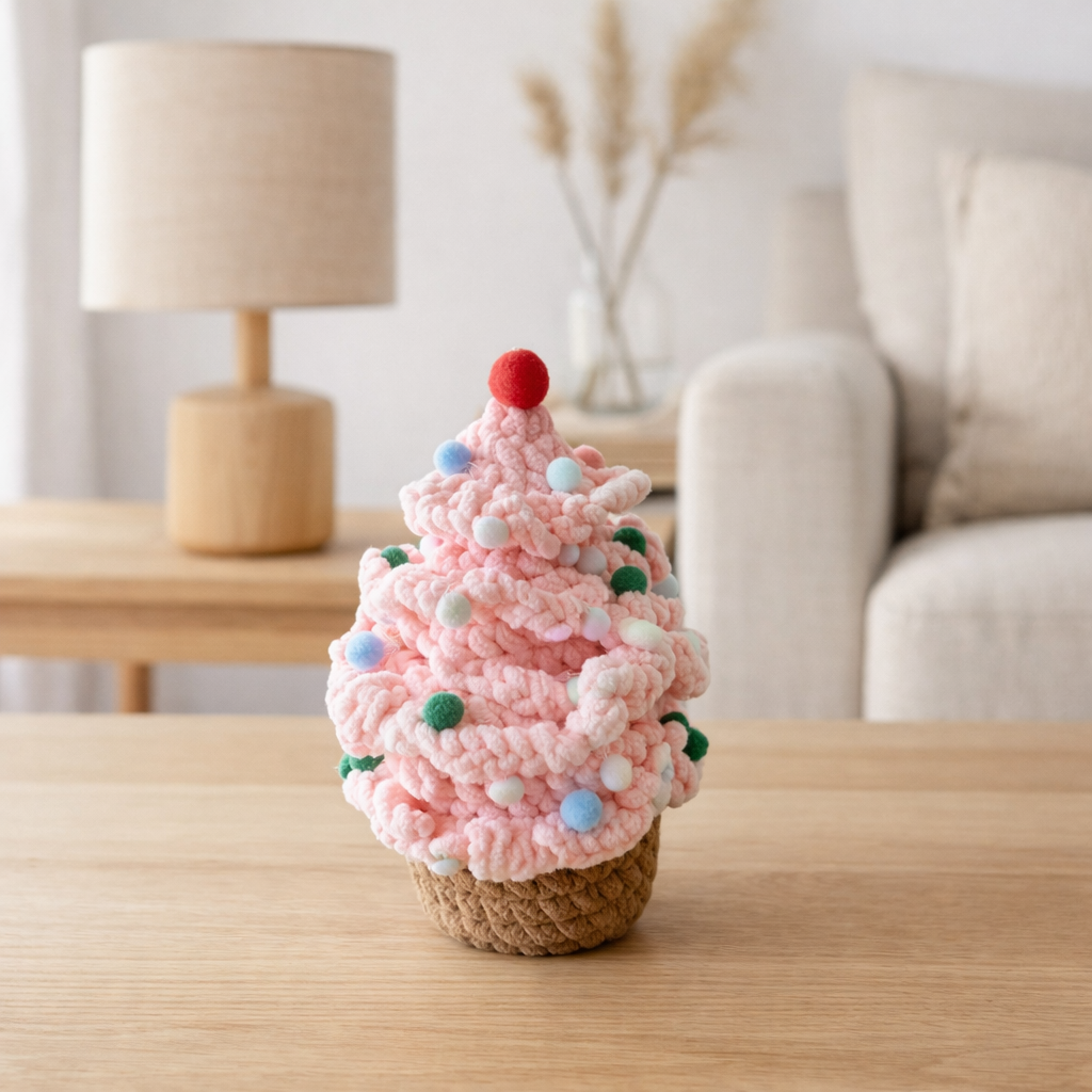 Crochet arbre de Noël rose en situation