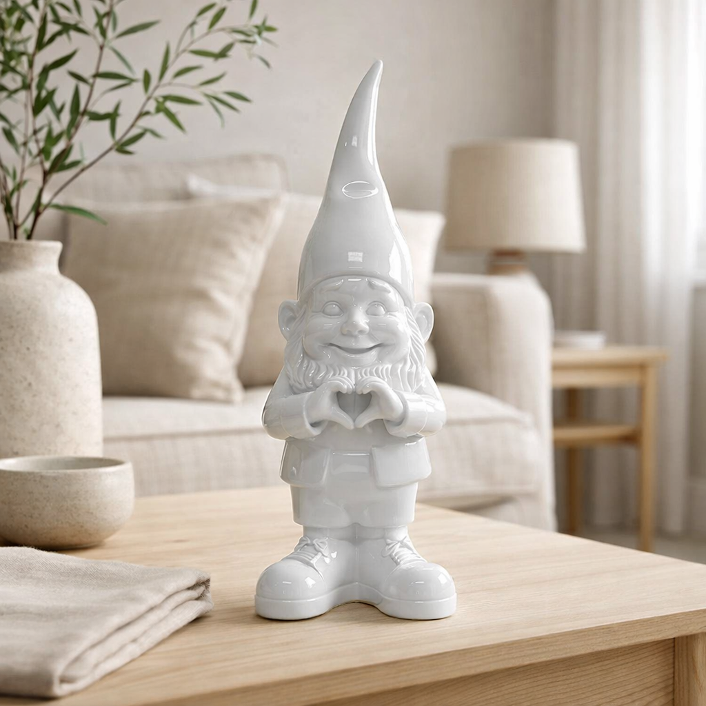 Coeur de gnome en polyrésine blanc en situation