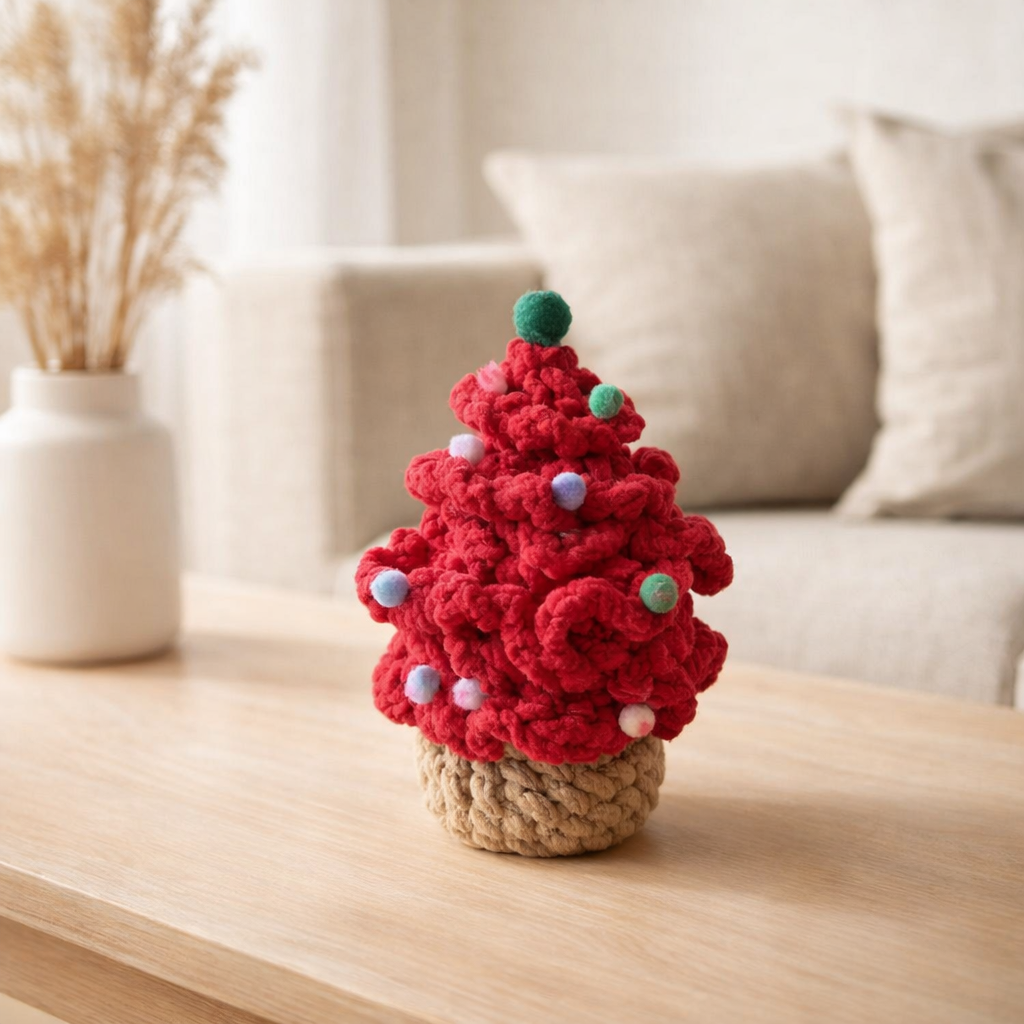 Crochet arbre de Noël rouge en situation
