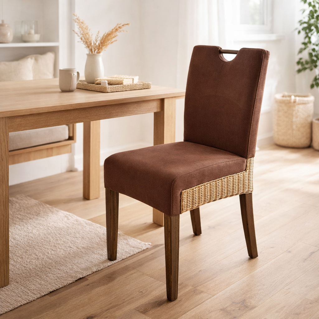 Salle à manger de chaise en rotin bilbao avec poignée marron en situation