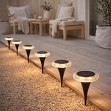 6 Set Solar-Boden-Sprießleucht Ø Env. 11,2 cm, plastique noir, capteur crépusculaire, pour l'entrée, la terrasse et les chemins en situation