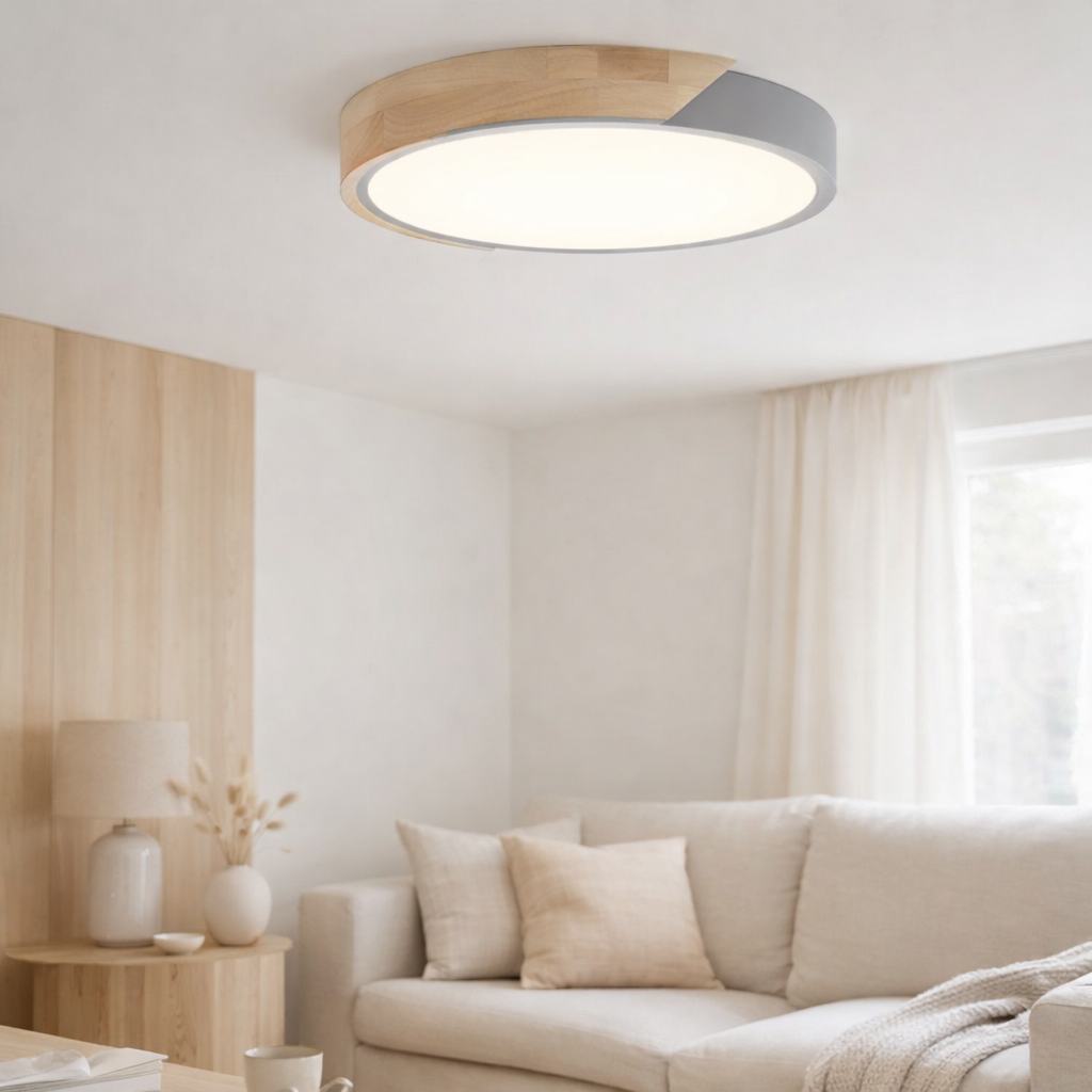 Plafond LED Bornéo, Ø 31 cm en métal et en plastique en gris, LED intégrés, éclairage pour le salon, couloir et bureau en situation