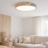 Plafond LED Bornéo, Ø 31 cm en métal et en plastique en gris, LED intégrés, éclairage pour le salon, couloir et bureau en situation