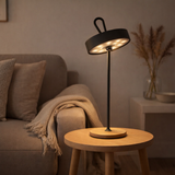 Lampe de table de batterie LED magnétique pour l'extérieur et à l'intérieur, en métal et en plastique en gris, 36 cm de haut en situation
