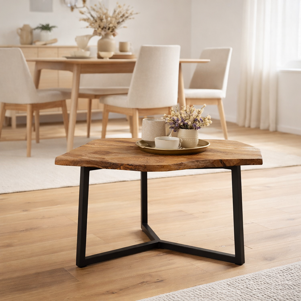 Table d'appoint 56 x 47 cm table basse de table de salon bon cadre en métal noir - blanc blanc en situation