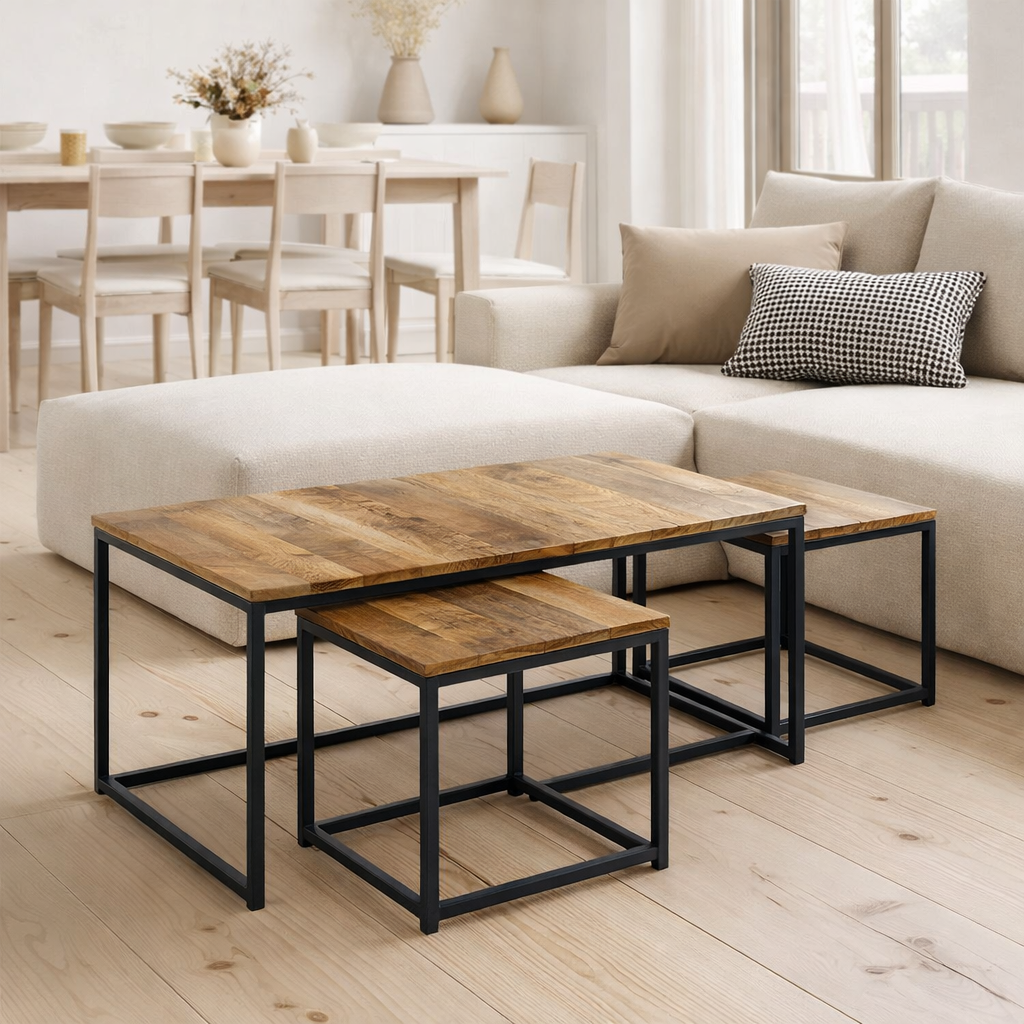 Table basse lot de 3 tables d'appoint structure métal Ontario en situation
