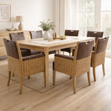 Chaise de chaise en rotin ensemble 6 pièces rembourrées avec des accoudoirs darwin salle à manger rembourrée optique en cuir tapissé en situation