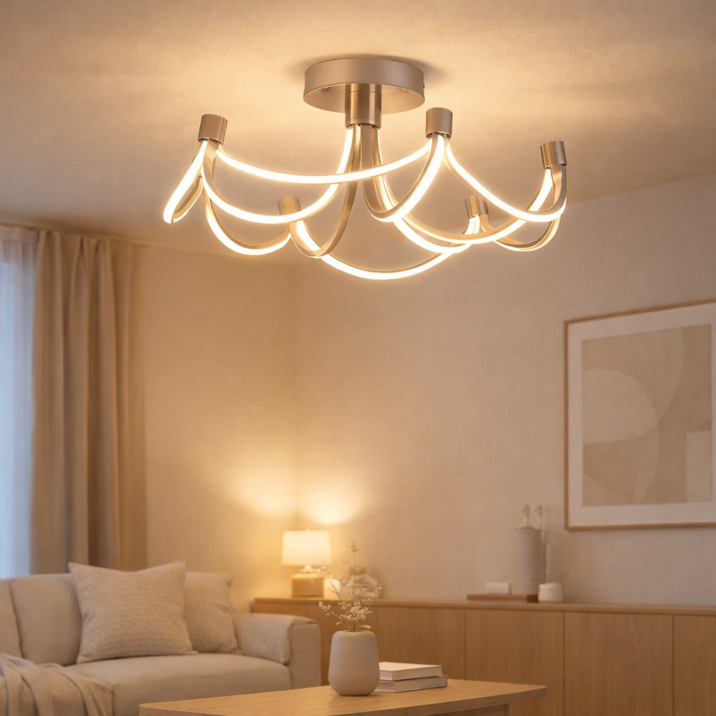 LED Plafond Lampe Festival Ø 60 cm, Nickel Matt en métal et plastique, fermement construite - LEDS, ÉCLAIR en situation