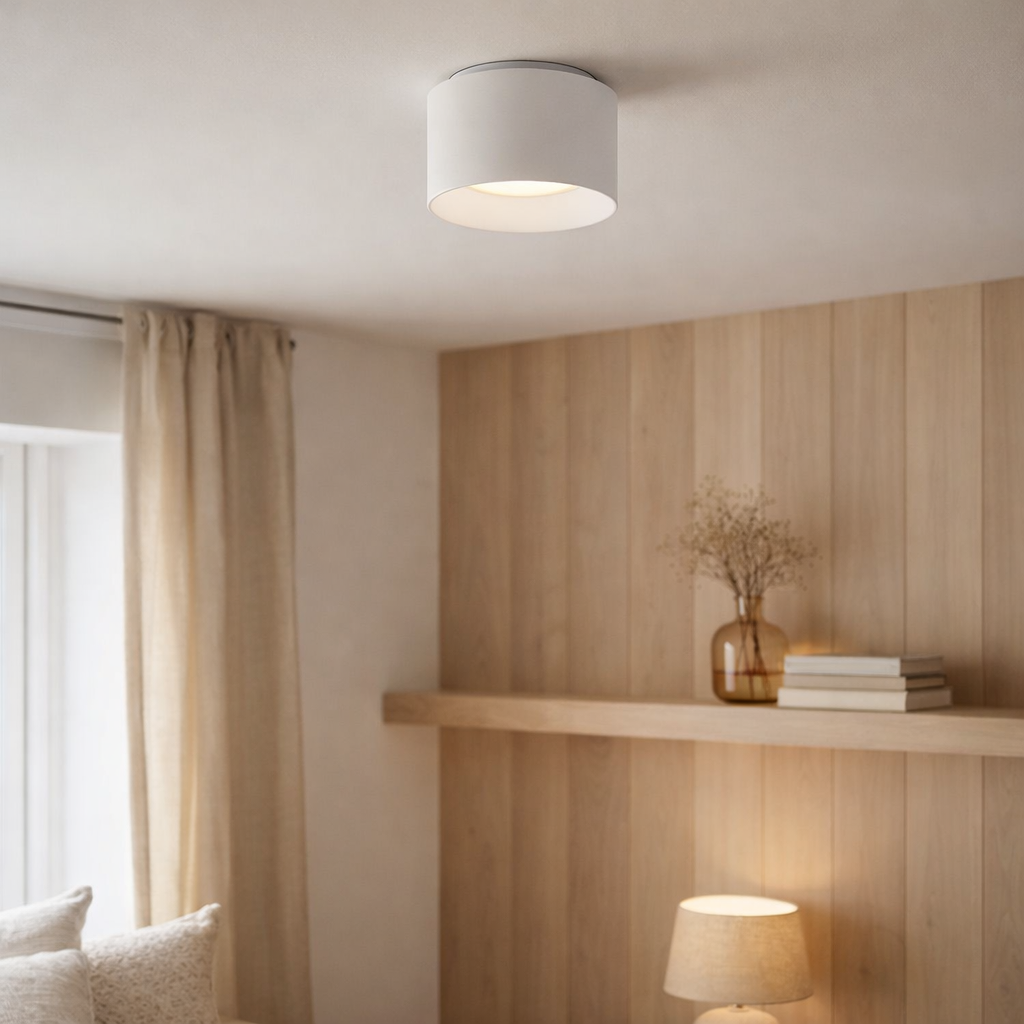Spot LED trios Ø 10 cm blanc, en métal et en plastique avec des LED intégrées en situation