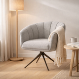 Fauteuil Cocoon Tissu Sahara Gris - Piètement Rotatif 360 Anodique Marron en situation
