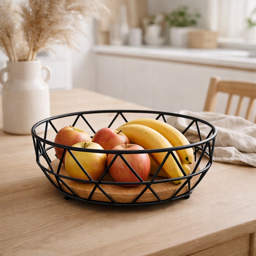 Panier de fruits Métal de 16 parties Ø 28 h 10 cm Ensemble 2 x 8 PU Metal Panier de panier de pain de fruits autour de Neo Black en situation