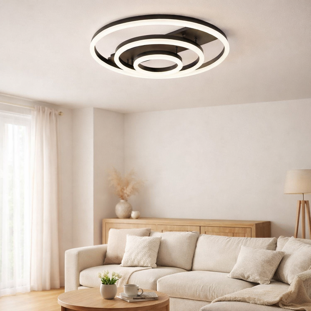 LED DE PLAGE CCT LED circulo en métal noir et en plastique de couleur sable Ø 60 cm en situation