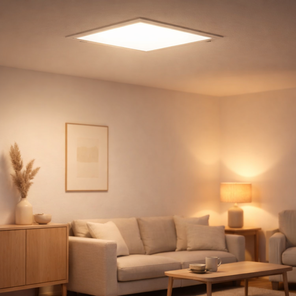 Panneau d'assemblage LED Sorriso, lampe de montage en métal et en plastique en blanc avec des LED fermement construites, 45x45 cm pour les intérieurs en situation