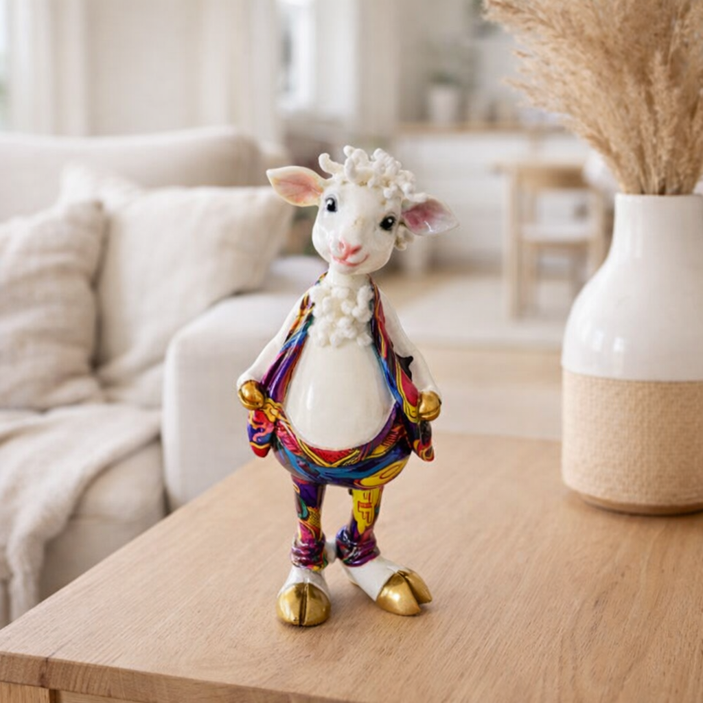 Boy mouton en polyresin avec costume en situation