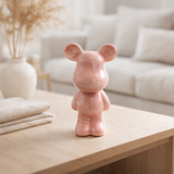 Ours en céramique 18 cm rose en situation