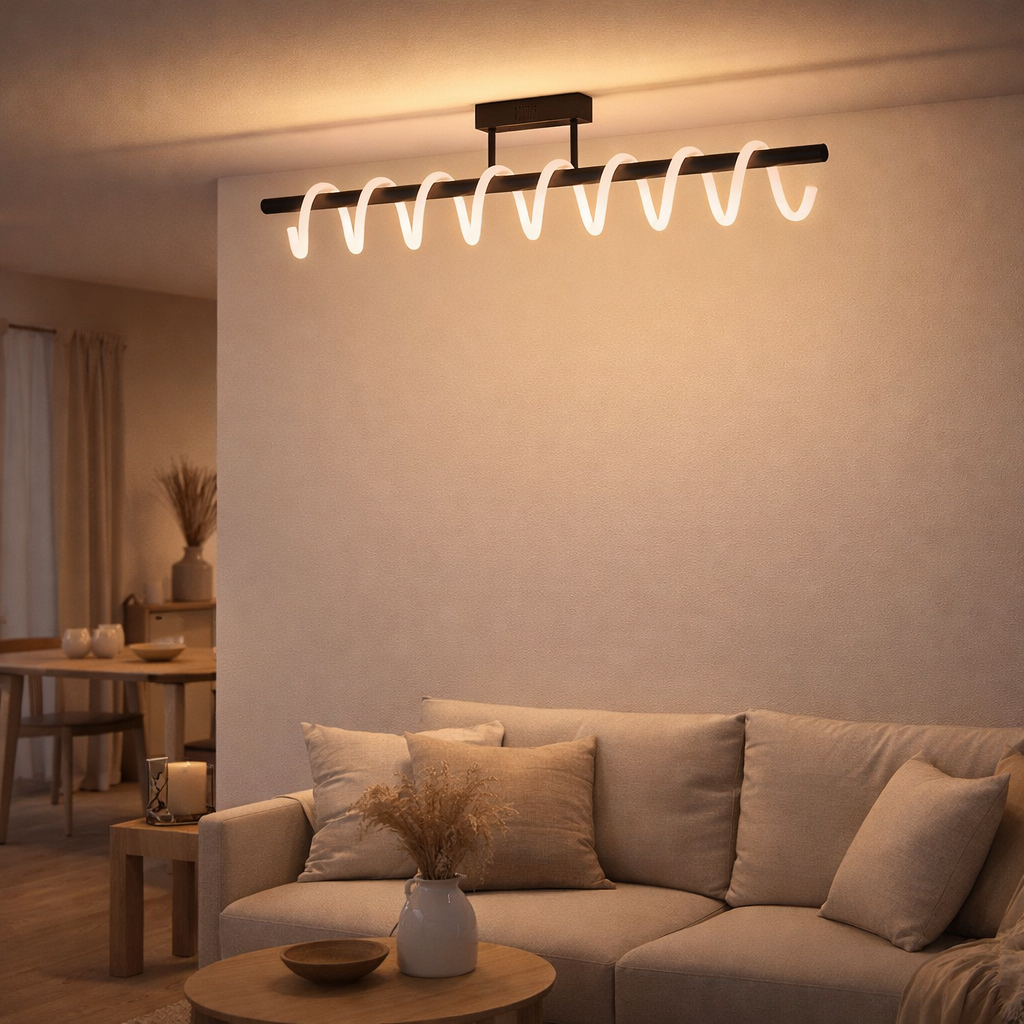 Le plafond LED Belleza, lampe de plafond en métal moderne et le plastique en noir et blanc, avec des LED fermement construites, dimmables, environ 100 cm de long. L'éclairage idéal pour le salon, la salle à manger ou la cuisine. en situation
