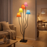 Lampe debout colori, lampadaire avec parapluies textiles colorés, avec version E14, pour salle à manger, salon, couloir ou bureau, 156 cm de haut en situation
