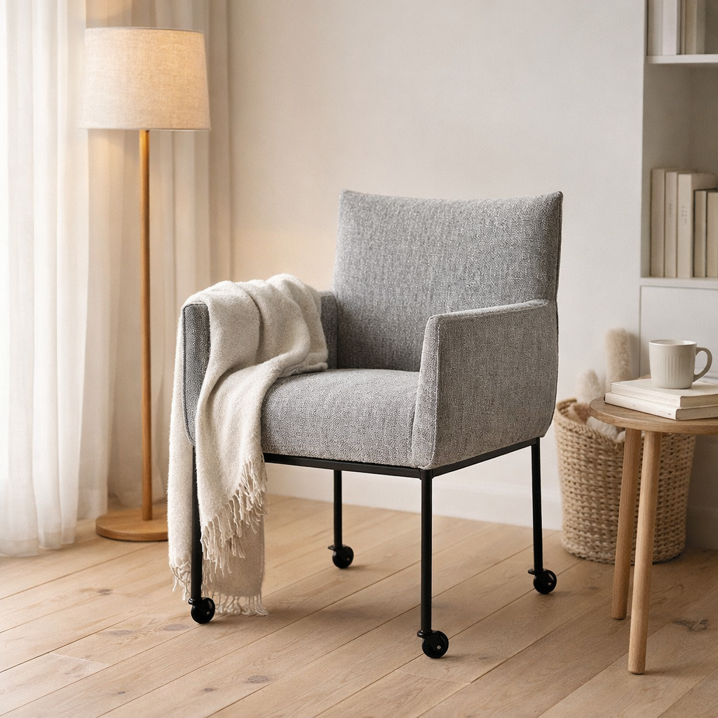 Fauteuil géant - tissu oasis gris, skate wielen en situation