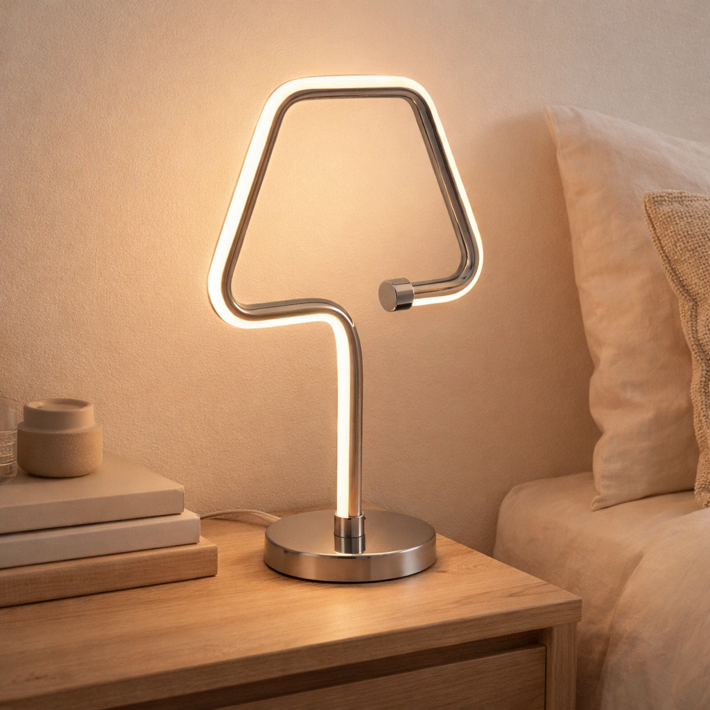 Lampe à poser LED Loop Line h: 30cm chrome en situation