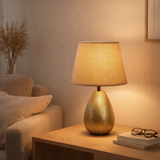 Lampe de table en céramique simplement céramique, lampe de table en céramique, or, avec version E14, pour salle à manger, salon, couloir ou bureau, 31 cm de haut en situation