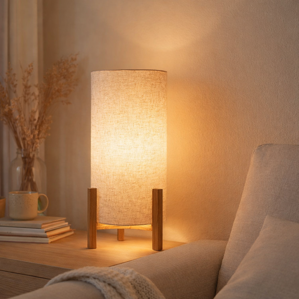 Lampe ackitique Madita 48 cm de haut, en blanc / nature, avec LED intégrée, dimmable avec capteur tactile en situation