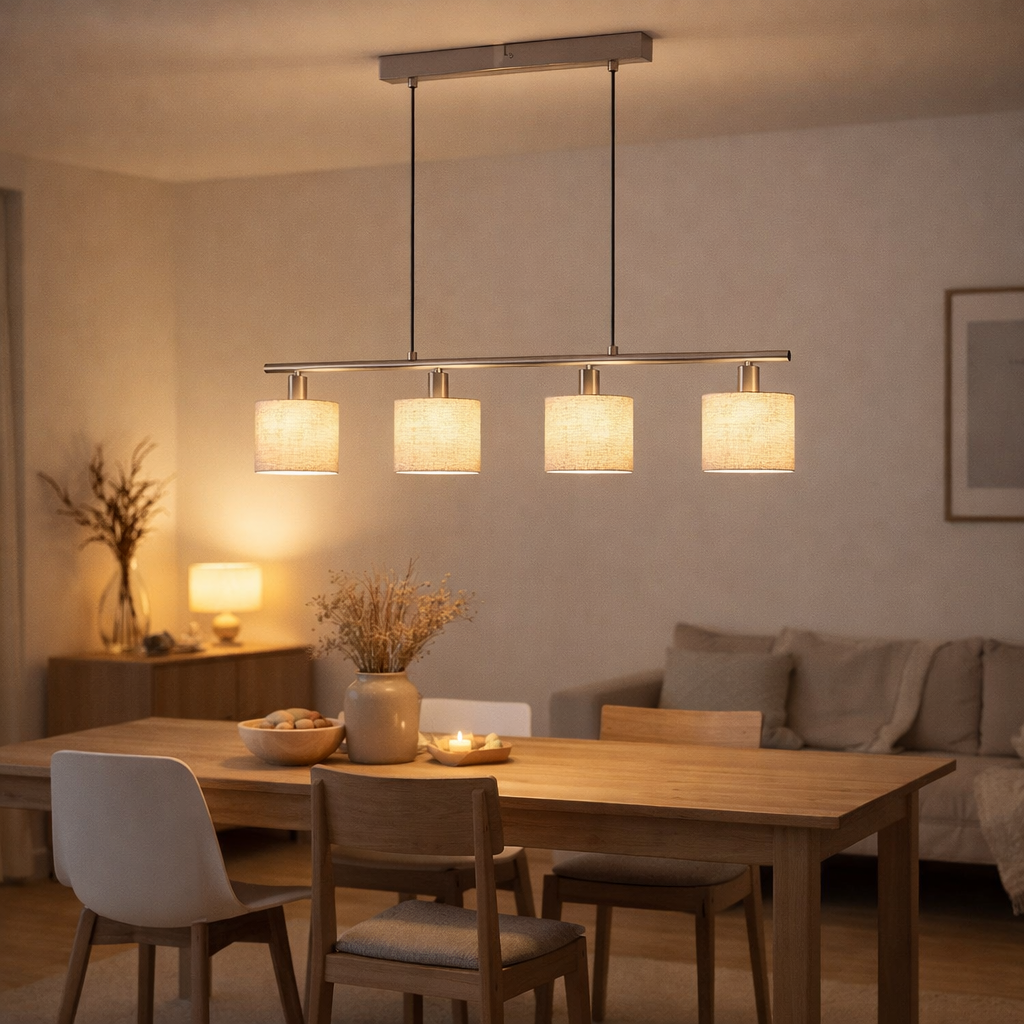 4 Pendant lampe Maron en métal-satine avec parapluies en tissu dans la nature, avec une douille E14, la lampe pour le salon ou la salle à manger, 71,5 x 12 cm en situation