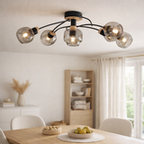 5 plafonds Fumoso, plafond en métal et verre en noir, avec douille E14, pour salle à manger, salon, hall ou bureau, plafond 65,6 x 25,5 cm en situation