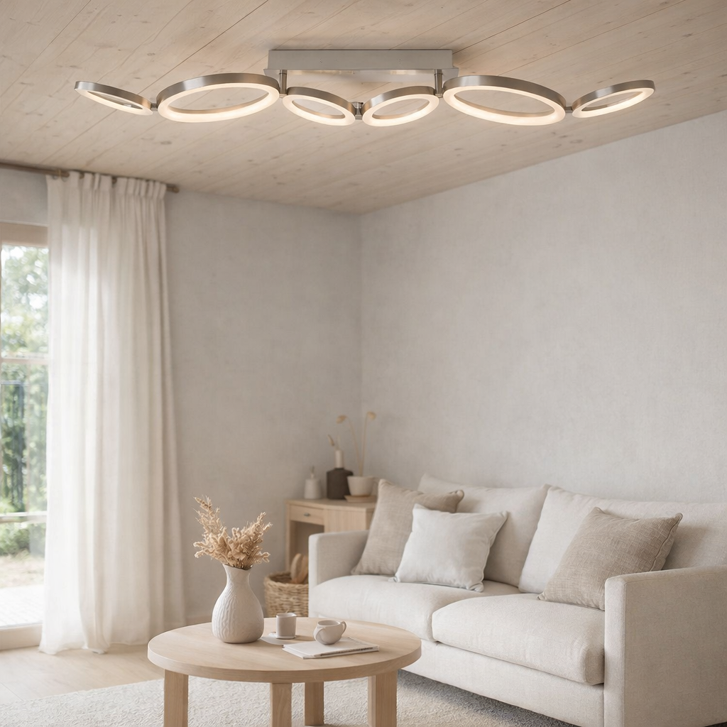 LETH LED LED LETH STELARI 100 cm en métal en plastique en acier et en plastique blanc, avec des LED fermement intégrées, du plafond pour le salon ou du bureau en situation