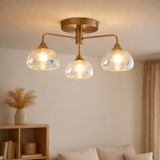 «Varna» à lampe à lampe LED, lampe à plafonnier en métal de couleur en laiton et en verre d'iris, avec des LED fermement intégrées, 42 cm de diamètre, un éclairage élégant pour le salon, la salle à manger ou le couloir en situation