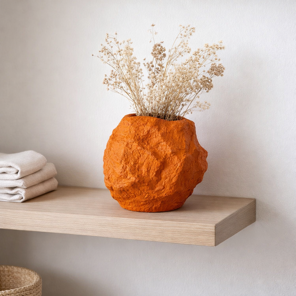 Vase en céramique aux allures de rocaille, en orange tendance CHU20OR en situation