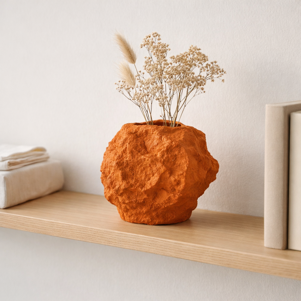 Vase en céramique aux allures de rocaille, en orange tendance CHU20OR en situation