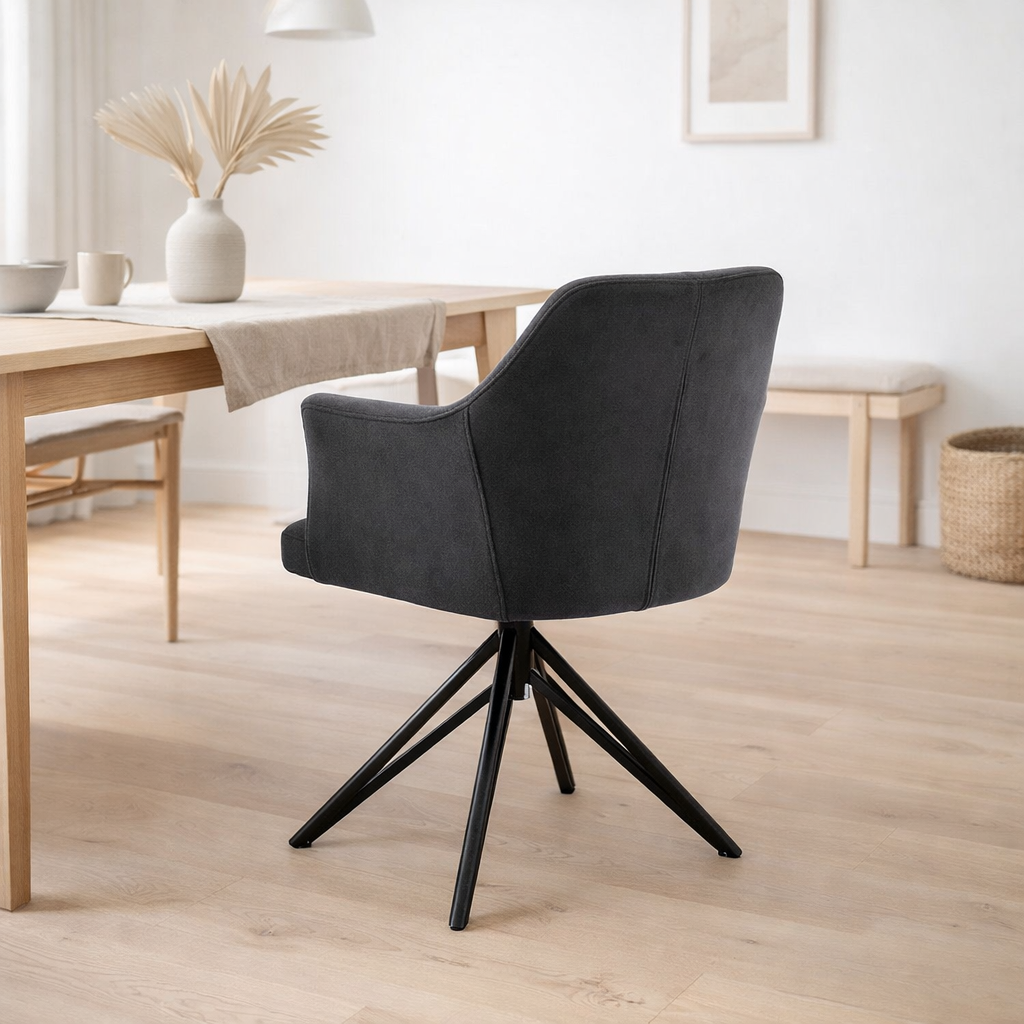 Chaise de bras Calvin Turning Bow Black tissu souple anthracite en situation