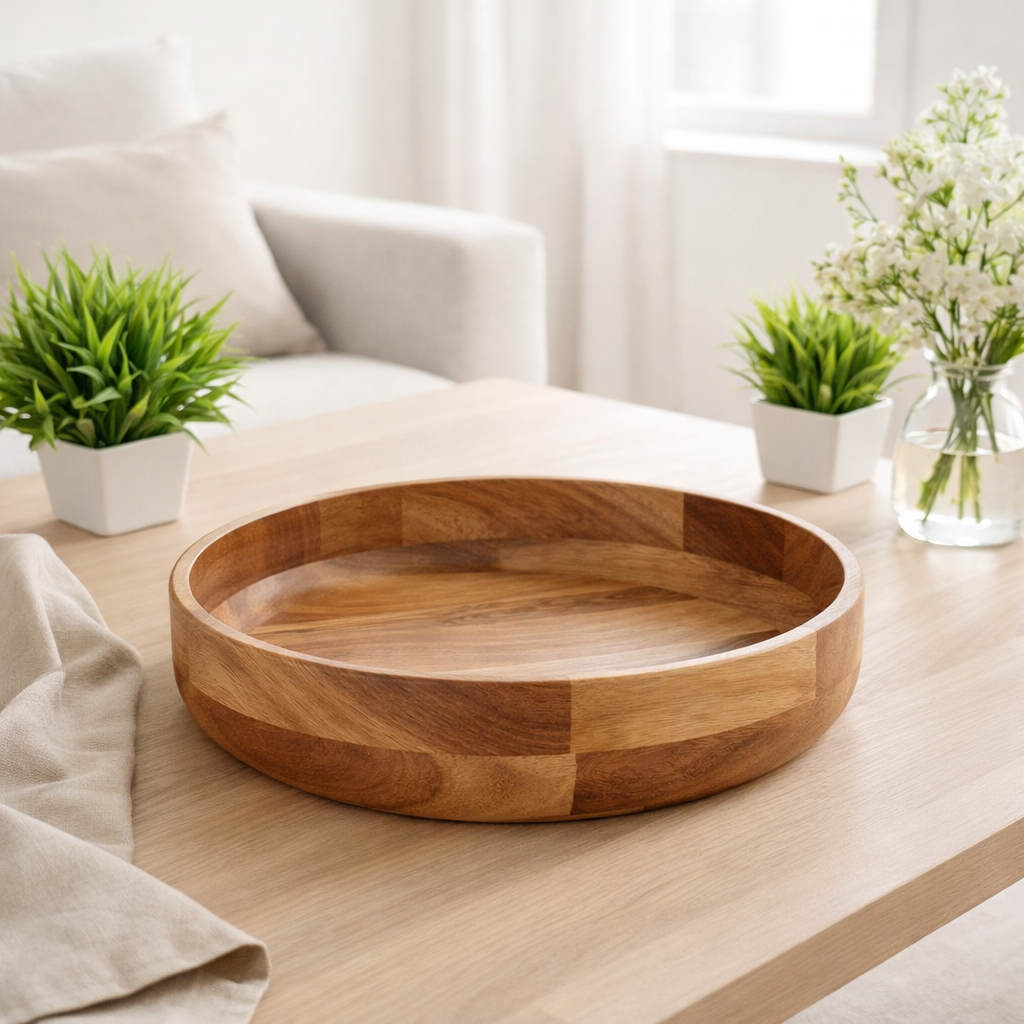 Bol en bois décoratif coquille de fruits bol bois Ø30 cm la loi alimentaire acacia massive en situation