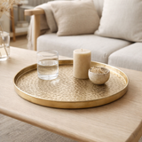 Plateau décoratif Ø 40 cm autour de plateau à bougies en métal argent ou en or en situation