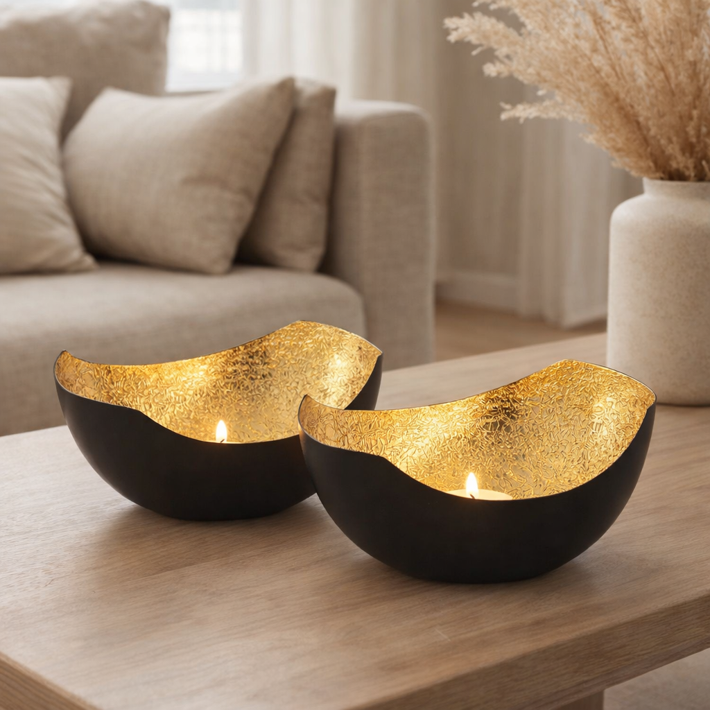 Candlerst Set en 2 parties Solder Solder Love Shell Shape Black Matt Gilded à l'intérieur en situation
