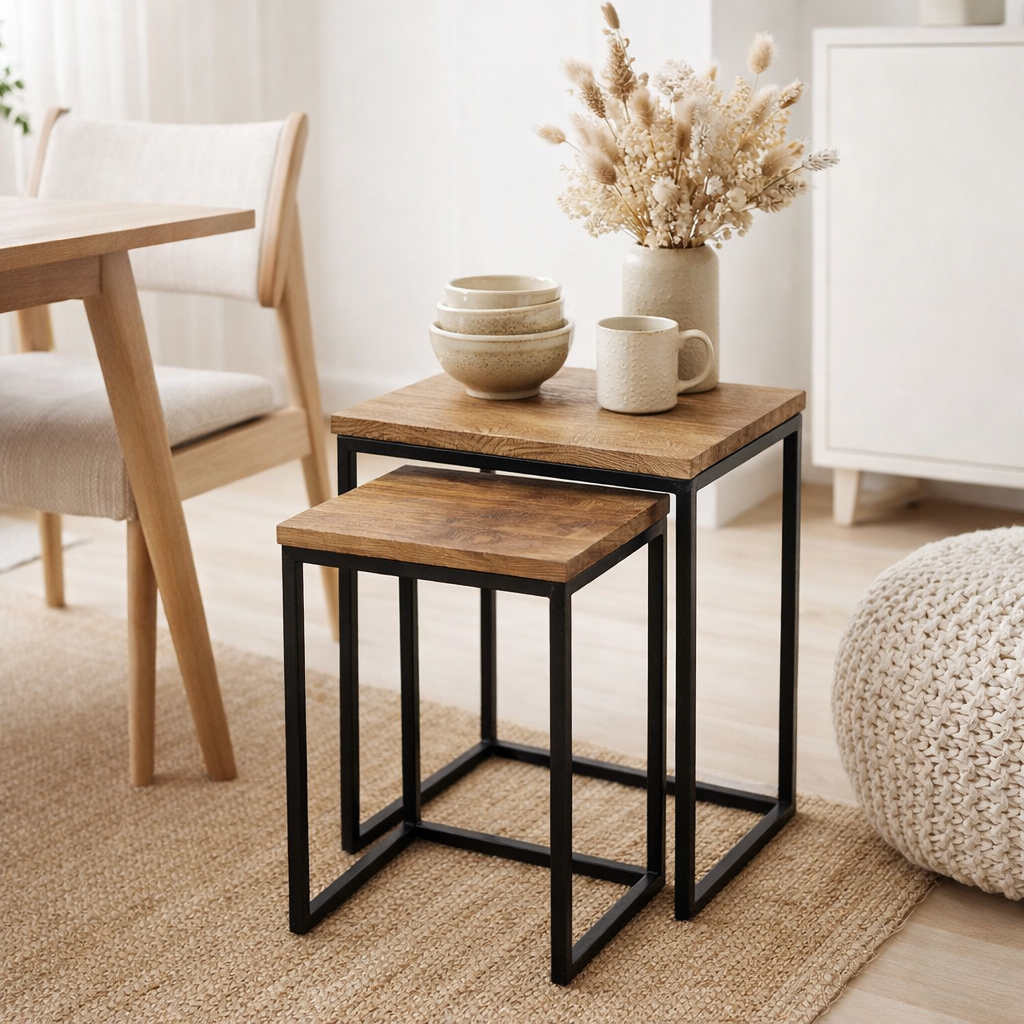 Table d'appoint Ensemble de table en bois 2 pièces table basse de table de salon en situation