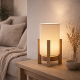 Lampe cordiale Madita 25 cm de haut, en blanc / nature, avec LED intégrée, dimmable avec capteur tactile en situation