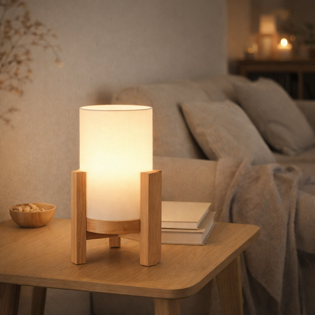 Lampe cordiale Madita 25 cm de haut, en blanc / nature, avec LED intégrée, dimmable avec capteur tactile en situation