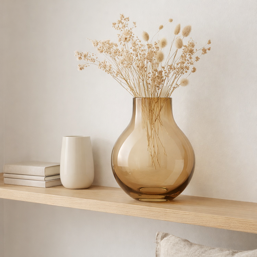 vase en verre en forme de bulbe, série : ENVIE en situation
