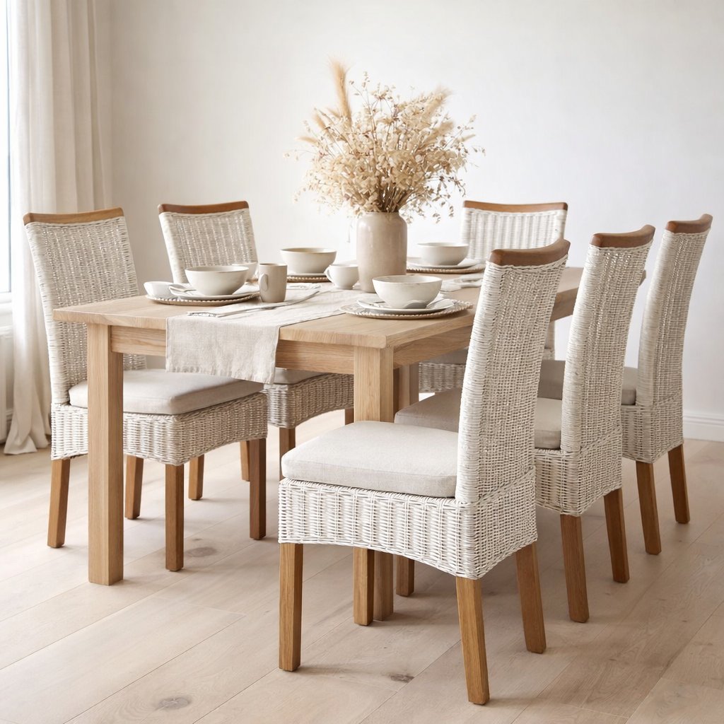 Chaises de salle à manger ensemble chaises de rotin Perth 6 morceaux de chaises de table à manger chaises de panier blanc durable en situation