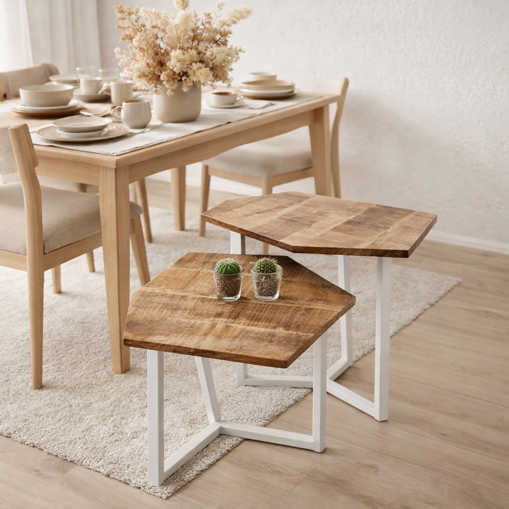 Lot de 2 tables basses (6 pièces) 1 table de salon palette structure métal Munich en situation
